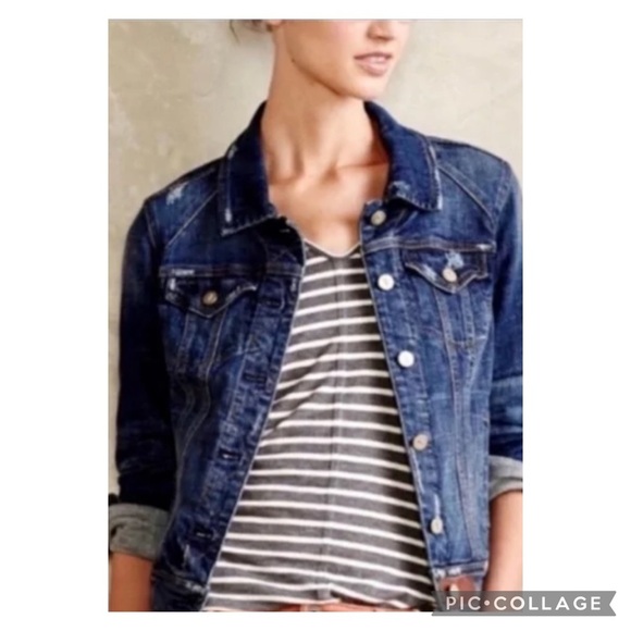 Anthropologie Pilcro and the Letterpress Distressed Classic Denim Jacket Size S - Picture 4 of 15